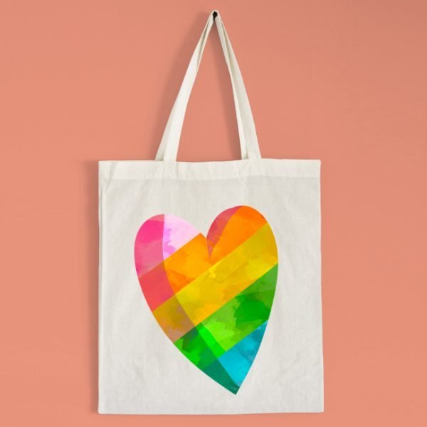 Rainbow Heart Cotton Shopper Tote Bag - LGBTQ+ Tote Bags | Super Cool Totes