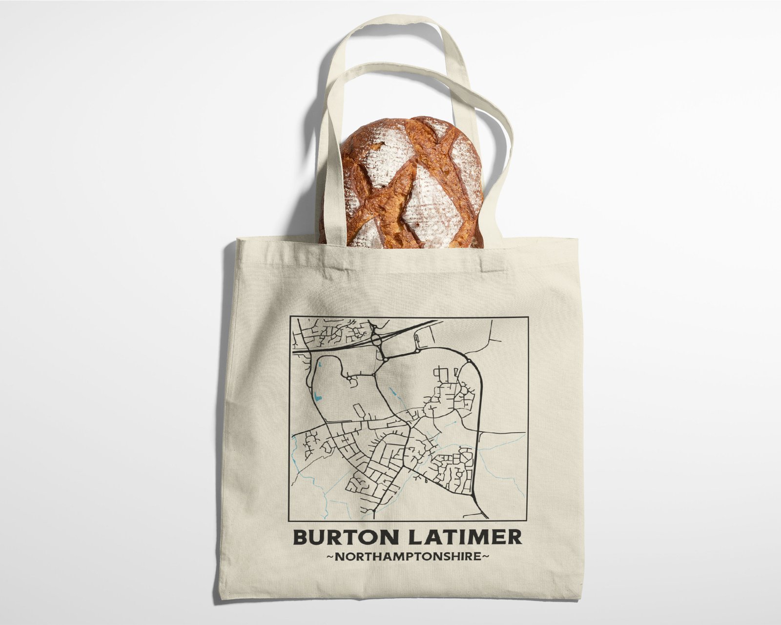 Burton Latimer Northamptonshire Town Map Cotton Shopper Tote Bag