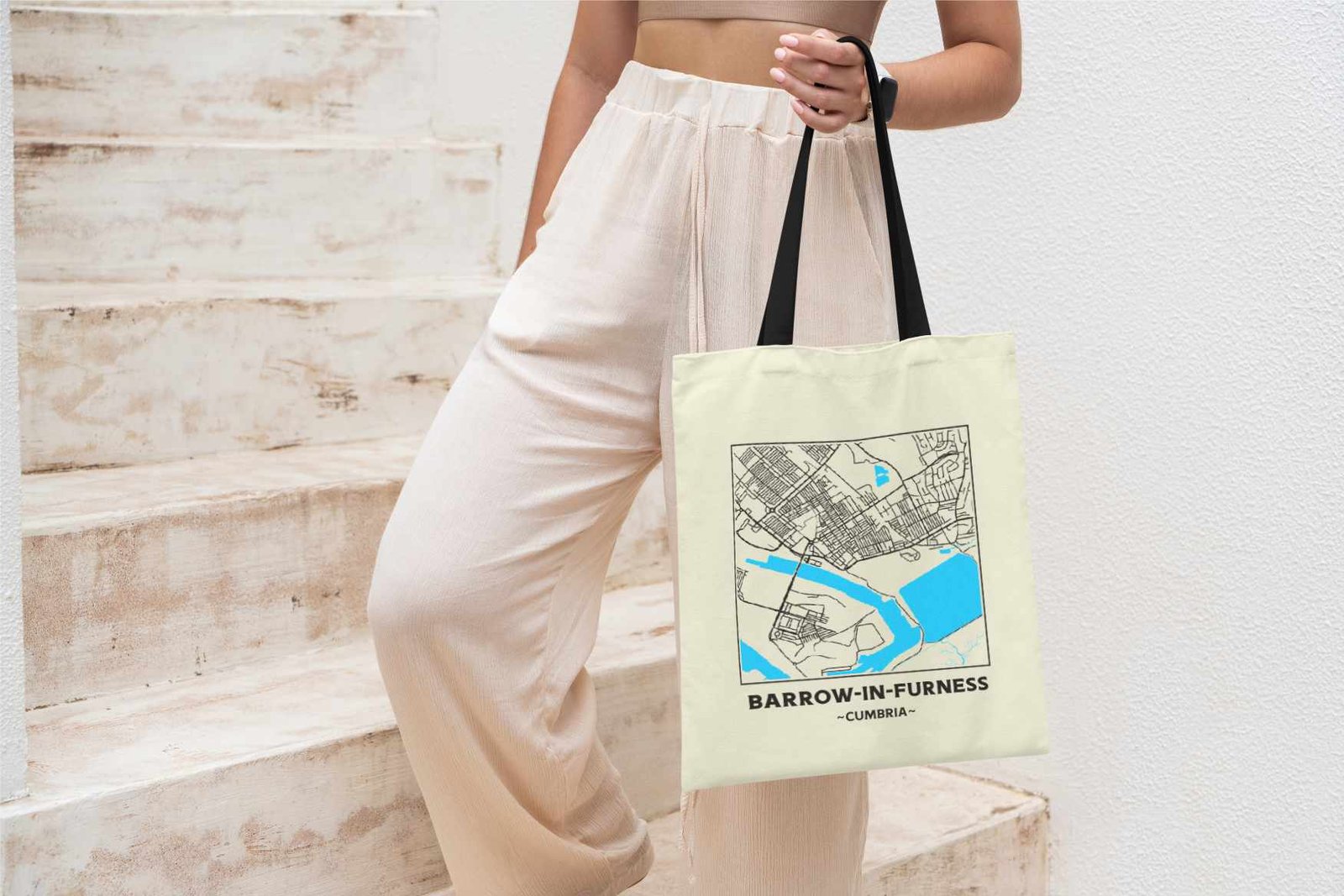 Barrow-in-Furness, Cumbria Town Map Cotton Shopper Tote Bag