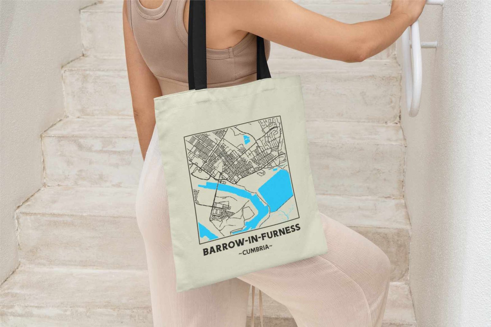 Barrow-in-Furness, Cumbria Town Map Cotton Shopper Tote Bag